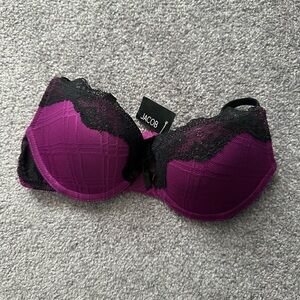 NWT Jacob Women's Deep Purple and Black Lace Bra in size 32B